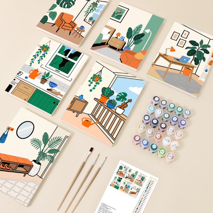 6 Mini Paintings - Houseplants Set