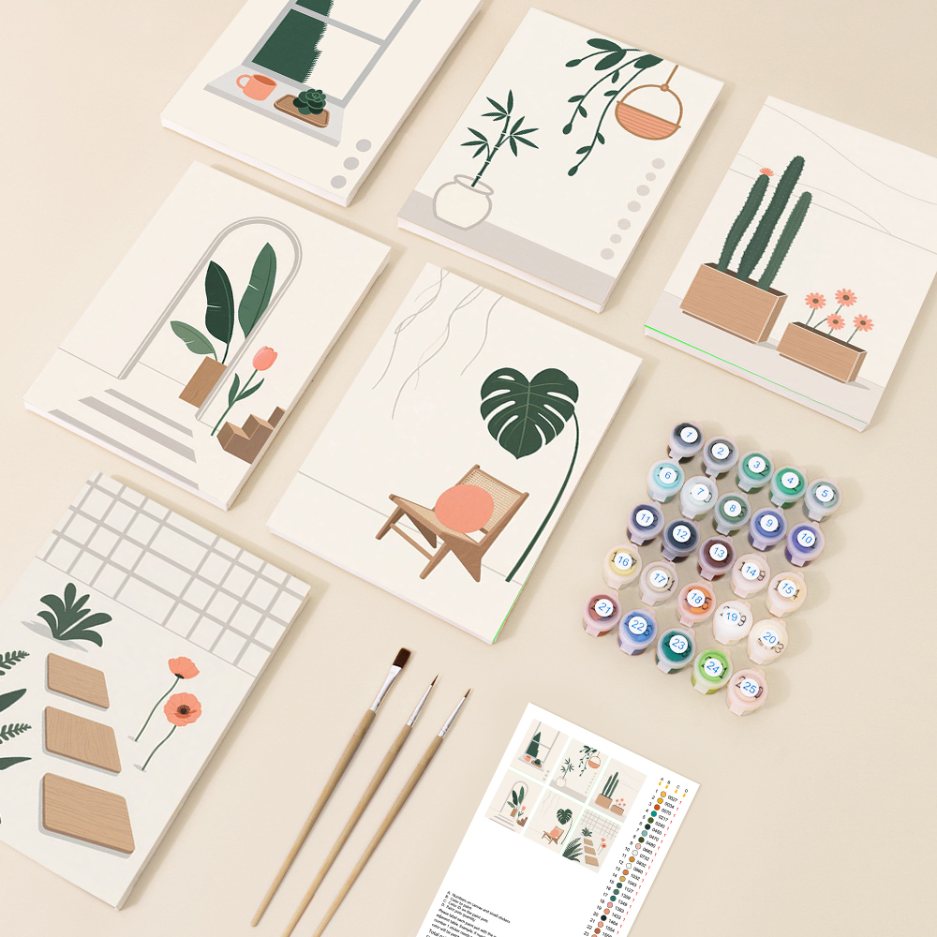 6 Mini Paintings - Boho Houseplants Set