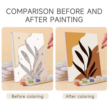 Before and after comparison of a painting project with a leaf design.