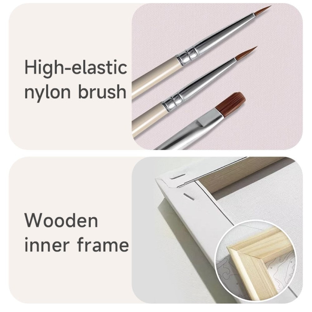 Two paintbrushes with high-elastic nylon bristles and wooden inner frames on a white background.